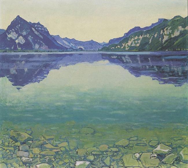 Ferdinand Hodler Thunersee mit symmetrischer Spiegelung vor Sonnenaufgang